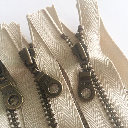 Wholesale 100 Pieces Khaki YKK Metal Zippers - 16 Sizes