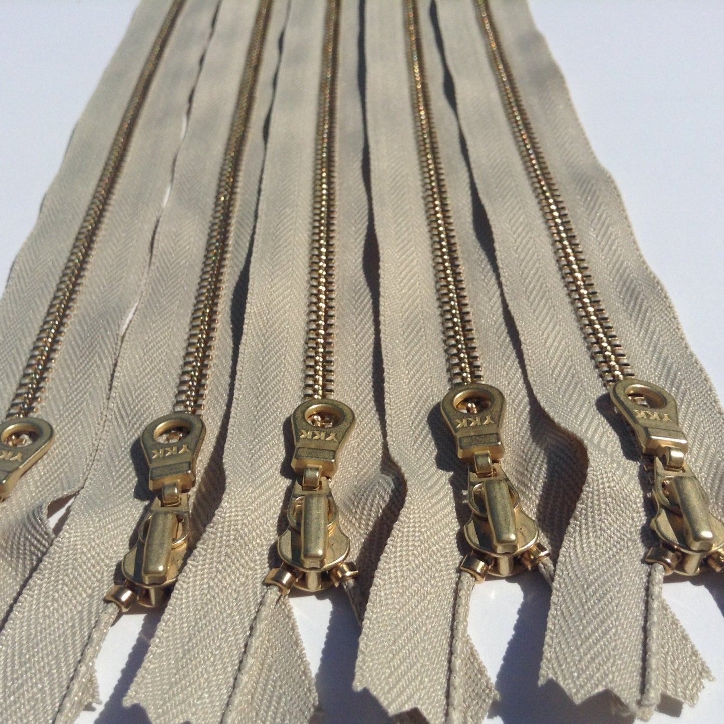 Wholesale 100 Pieces Khaki YKK Metal Zippers - 16 Sizes