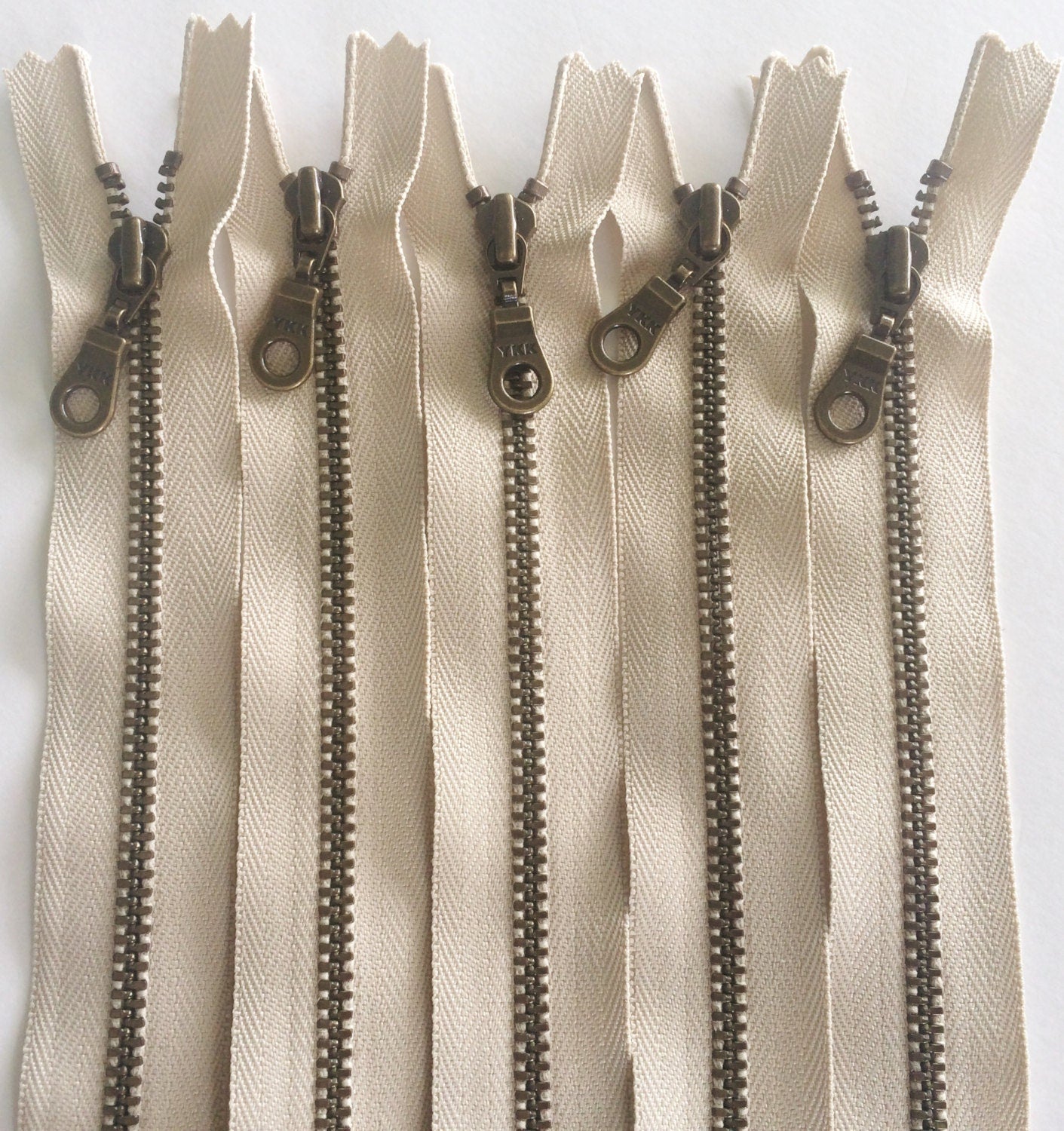 Wholesale 100 Pieces Khaki YKK Metal Zippers - 16 Sizes