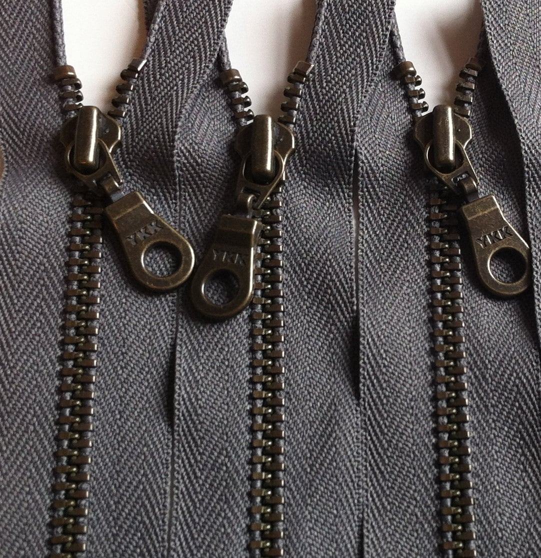 Wholesale 100 Pieces Gunmetal Grey YKK Metal Zippers - 16 Sizes