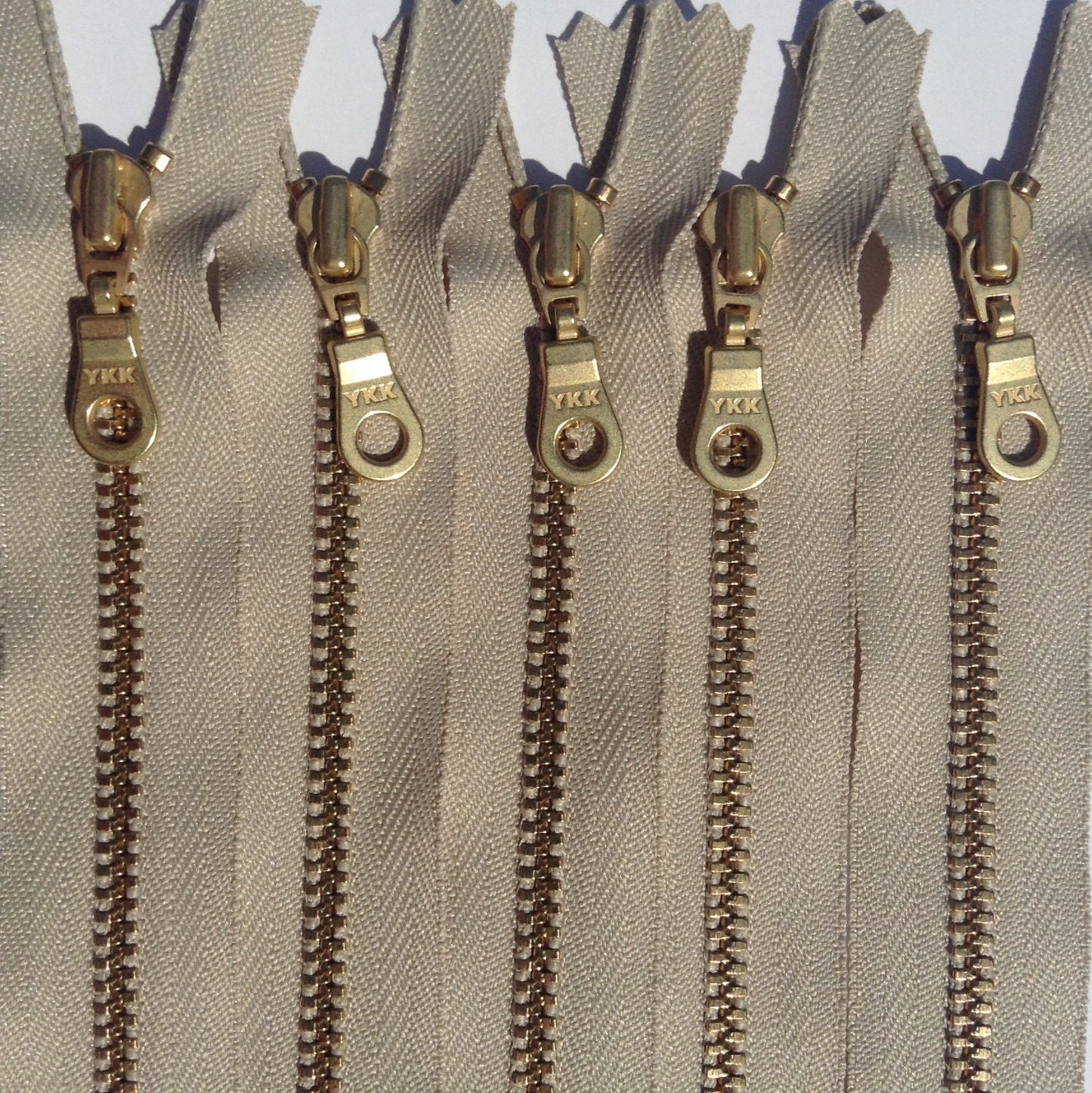 Wholesale 100 Pieces Khaki YKK Metal Zippers - 16 Sizes